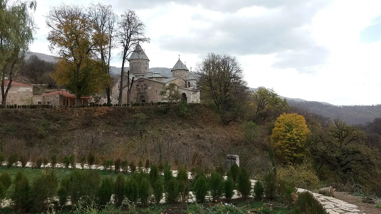 Haghartsin monastery among autumn forest in the hills above Dilijan in Tavush province