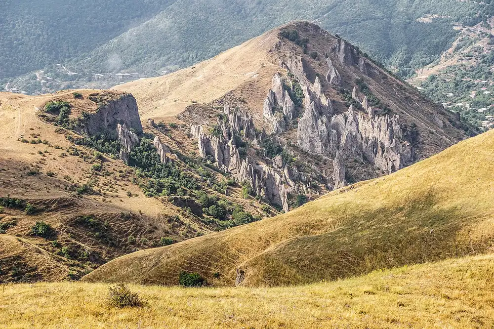 The jagged rock pinnacles and cave dwellings of the Goris rock forest in Syunik