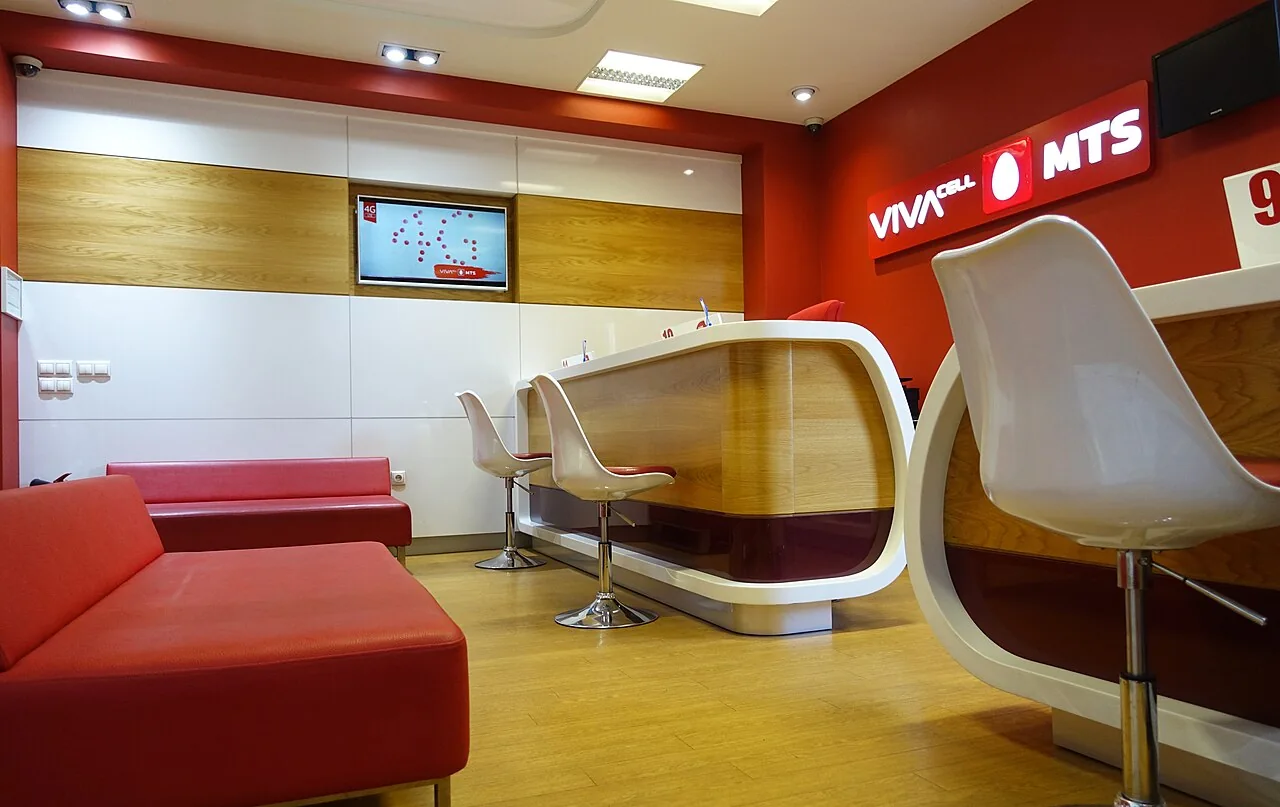 A VivaCell-MTS mobile operator sign and storefront in Armenia