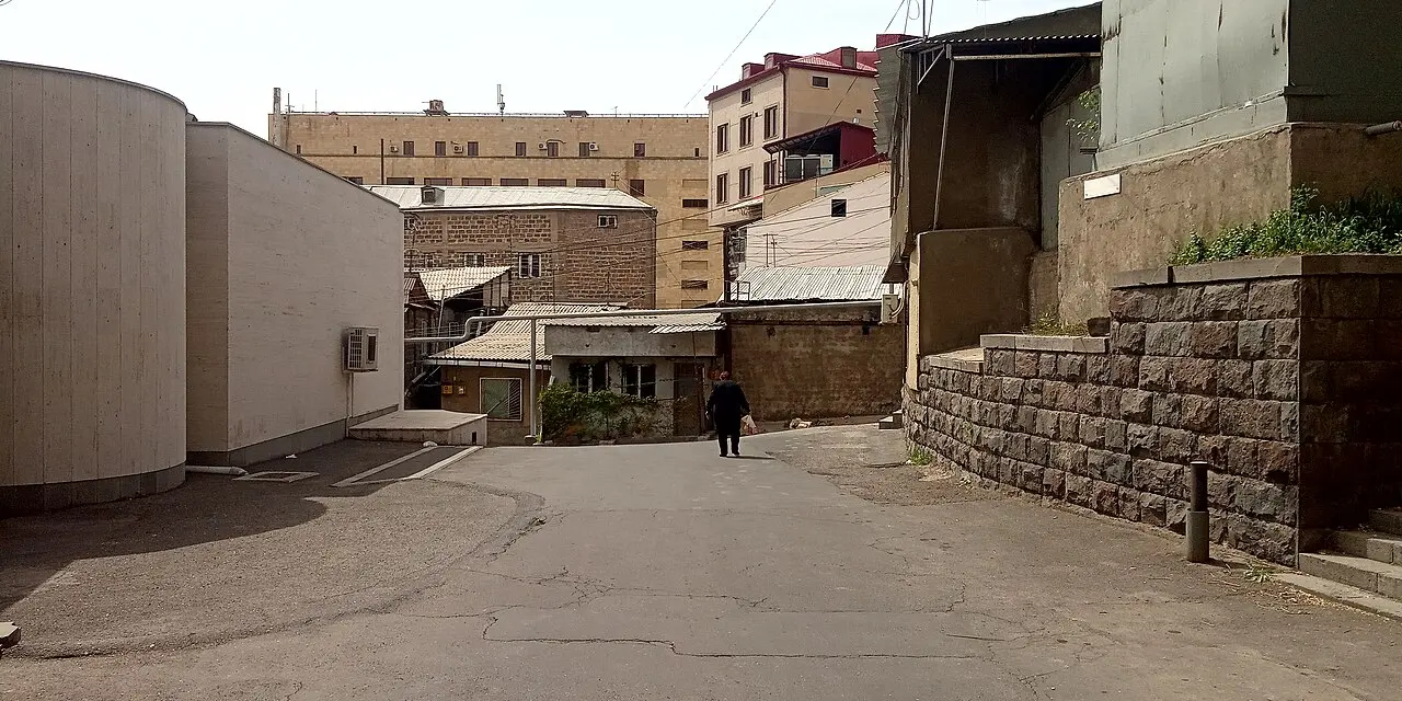 A residential street with mid-rise blocks on Groghneri Street in Yerevan