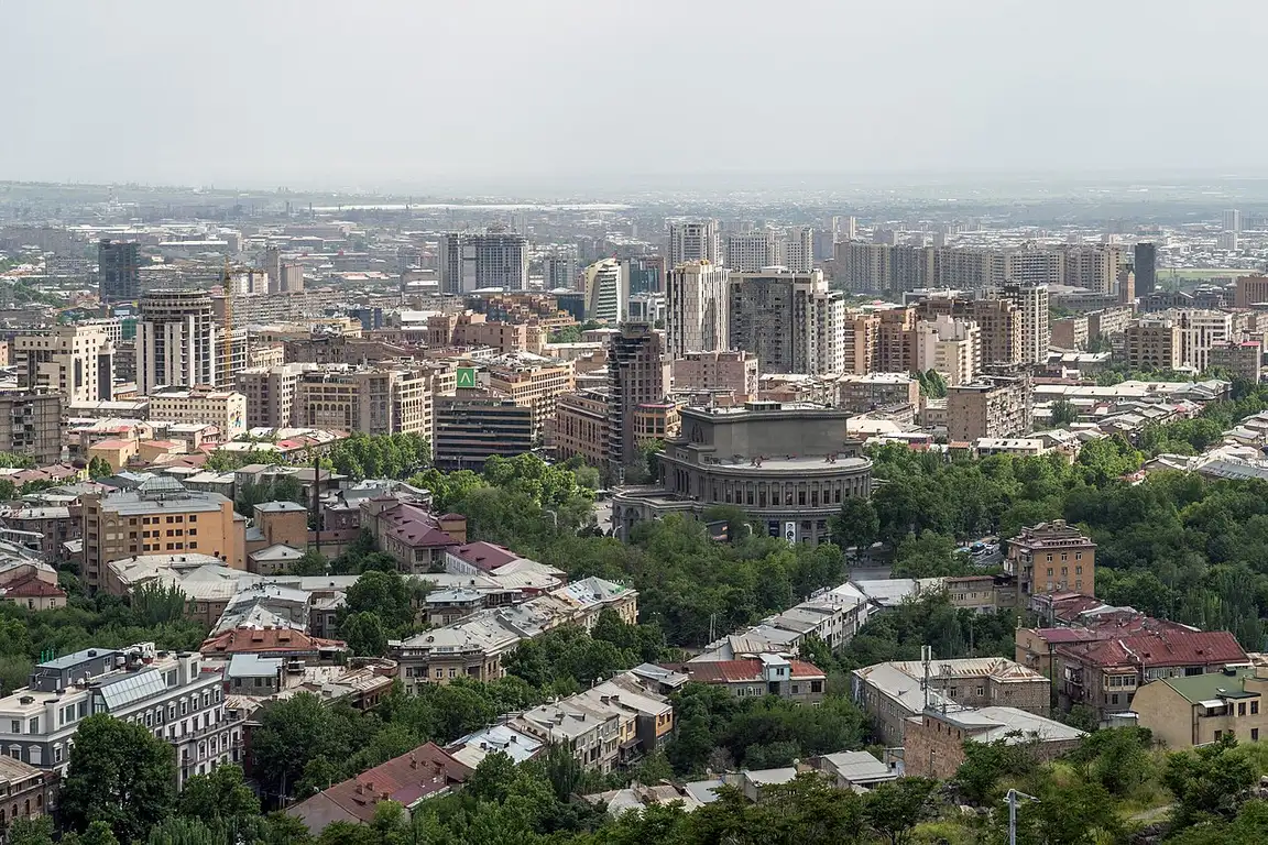 A wide view over Yerevan from the Victory Park on a clear day