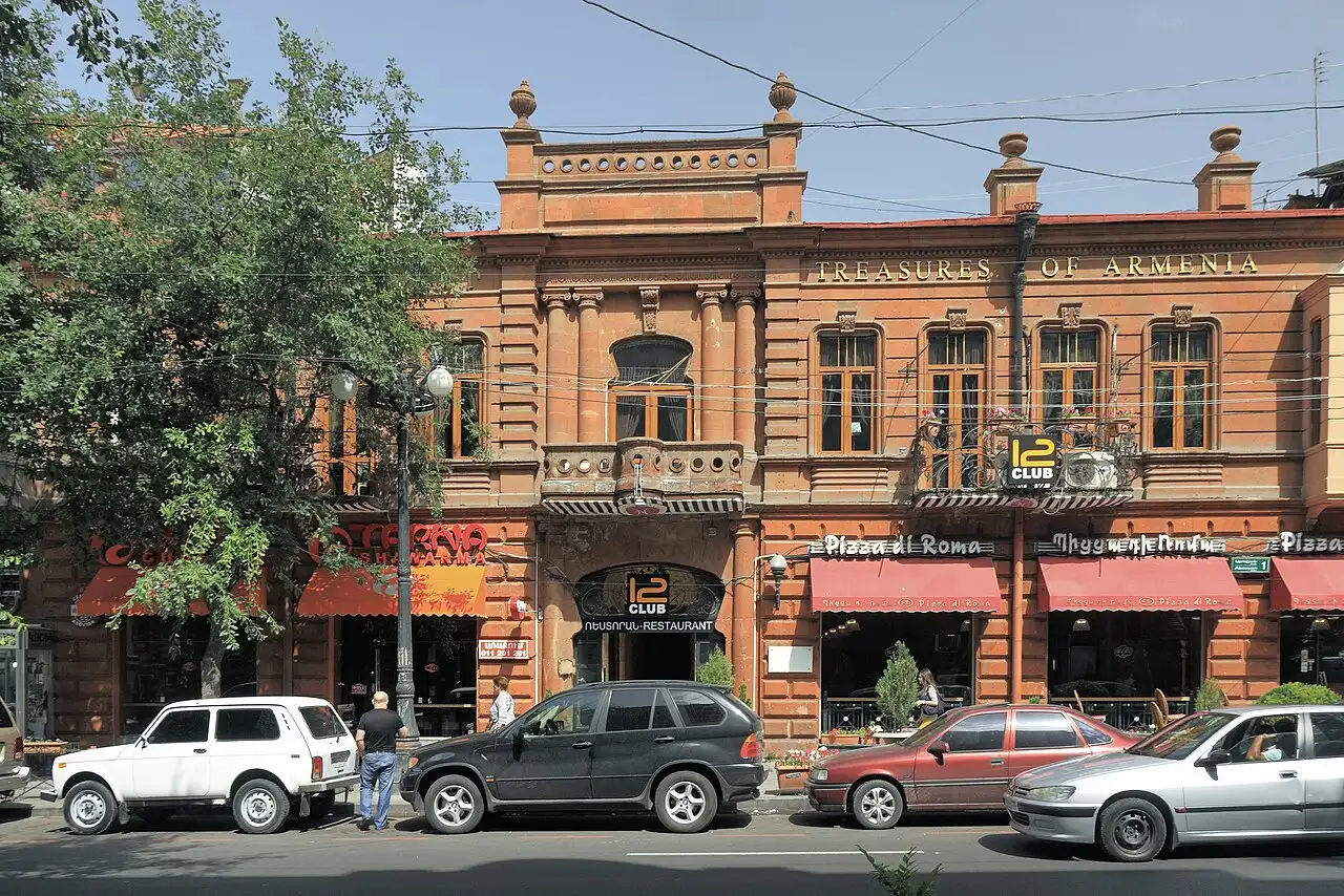 Cafes and restaurants along Abovyan Street in central Yerevan on a summer day