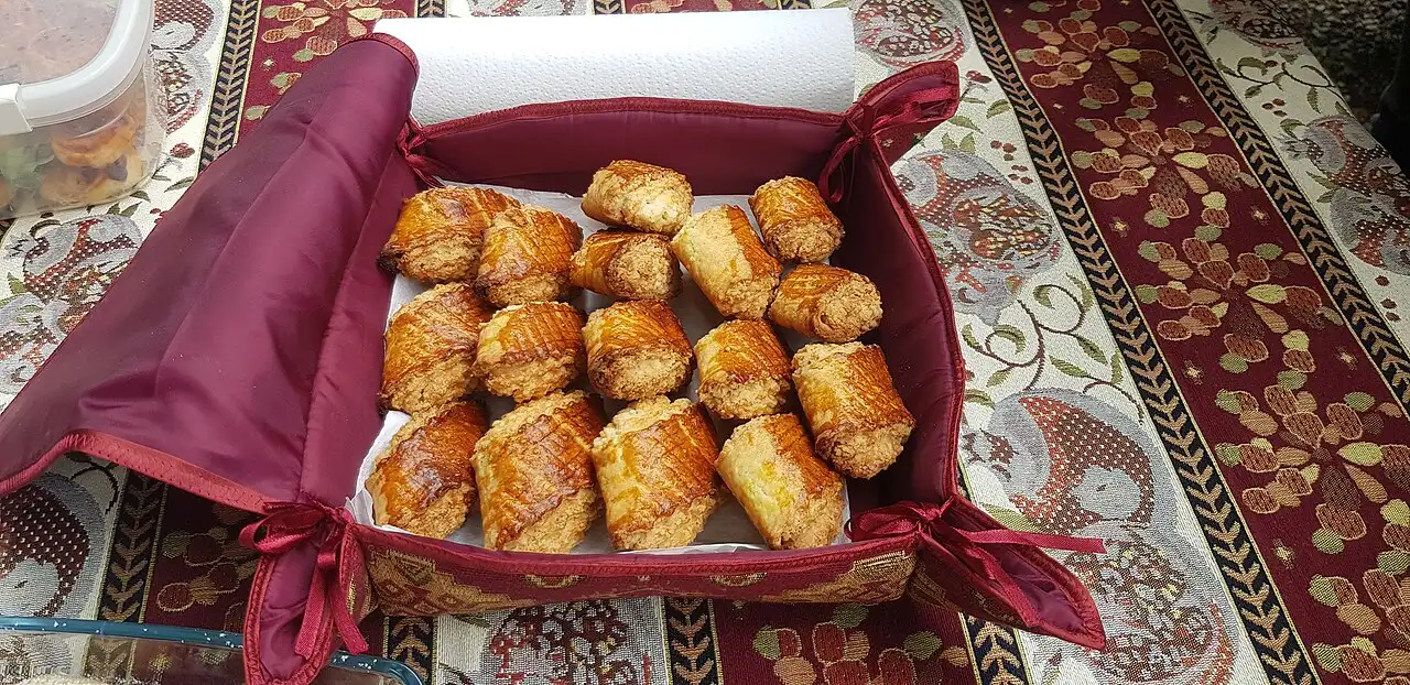 Slices of Armenian gata, a sweet pastry with a buttery sugar filling
