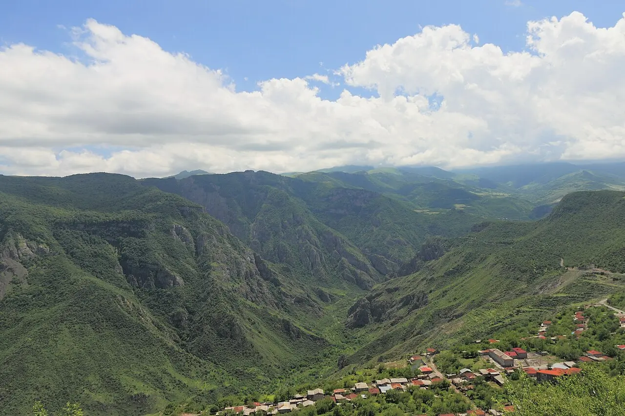 The deep green Vorotan gorge that the Wings of Tatev cable car crosses on the way to Tatev monastery