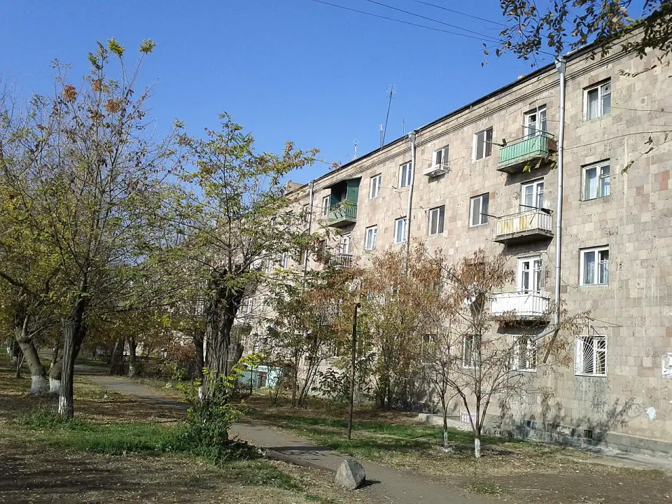 A Soviet-era apartment block in a residential district of Yerevan