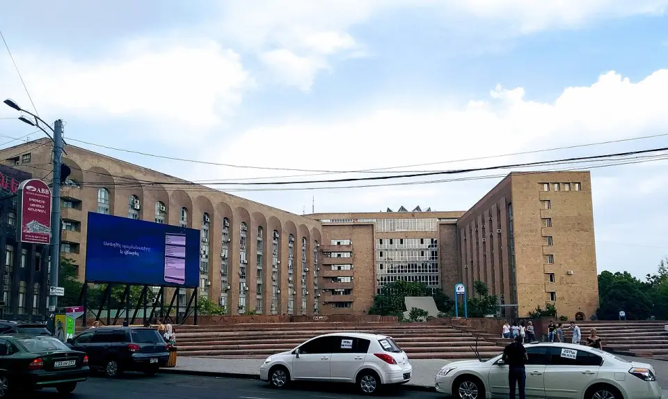 Stone apartment buildings on Aram Street in central Yerevan