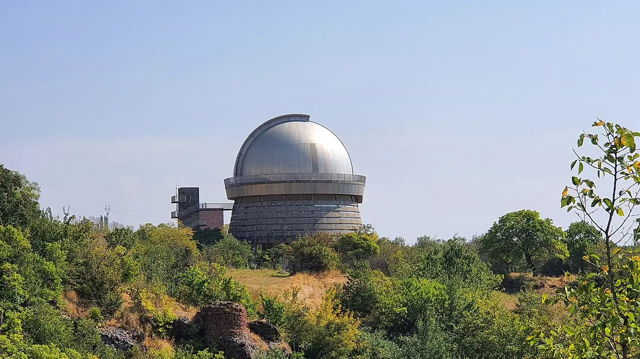 The domed tower of the 2.6 m telescope at Byurakan Astrophysical Observatory on the slope of Mount Aragats