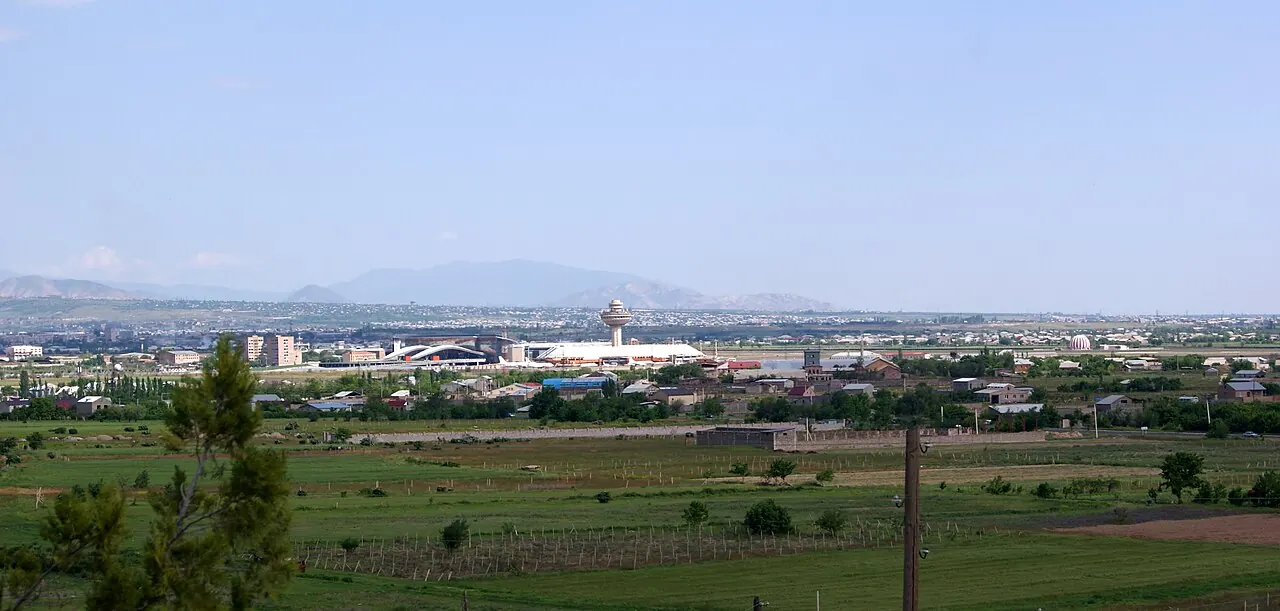 Zvartnots airport and the Ararat plain seen from the hills of Musa Ler west of Yerevan