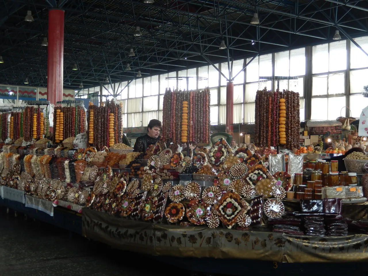 Colourful stalls of dried fruit and nuts at the GUM market in Yerevan