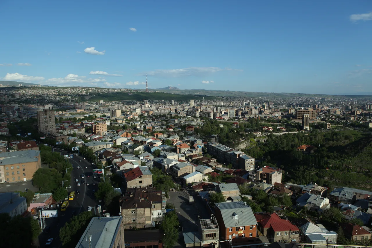 A residential district of Yerevan with mid-rise apartment blocks and leafy streets