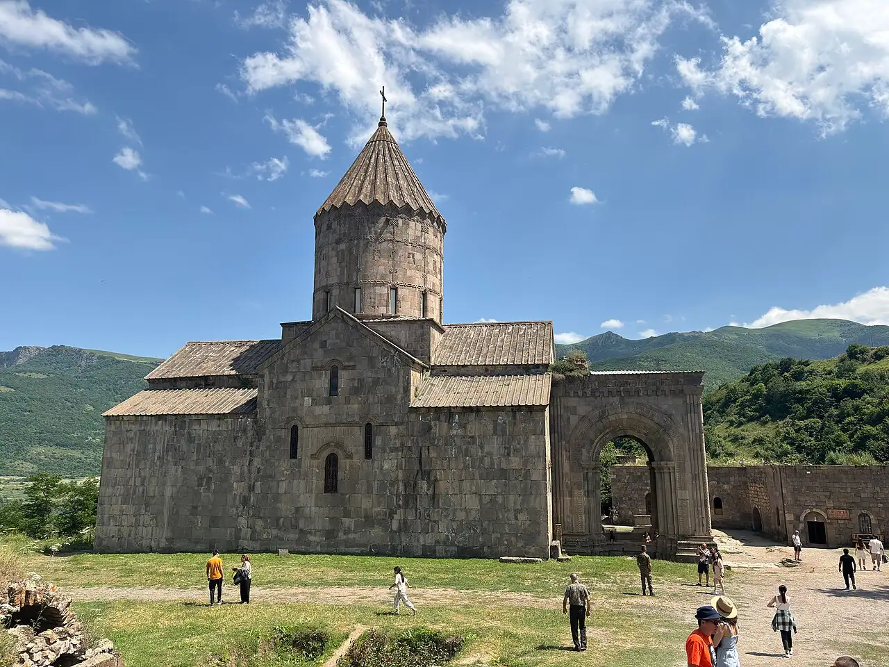 Stone churches and walls of Tatev monastery on the plateau above the Vorotan gorge