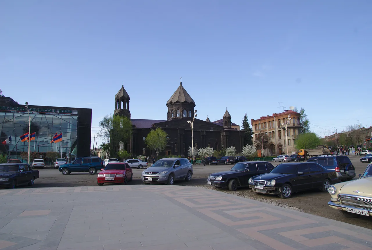 The black-tuff churches and open square of Vardanants Square in the northern city of Gyumri