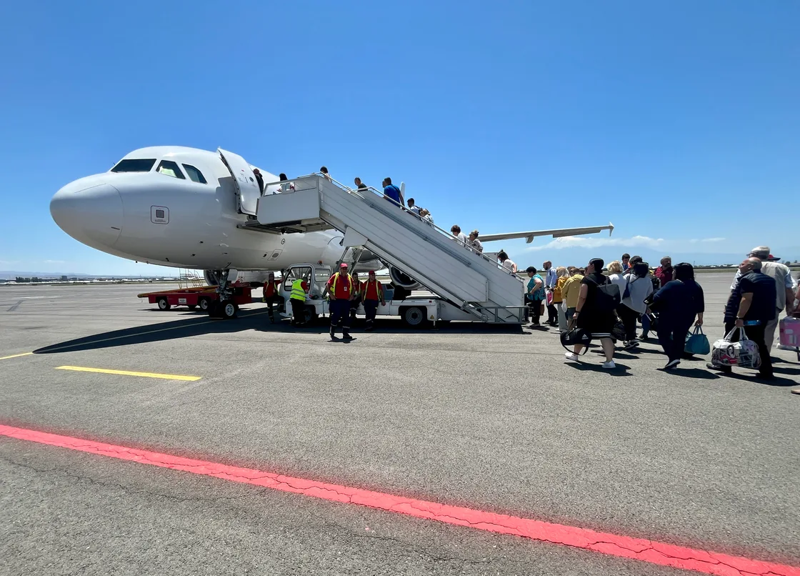 A FlyOne Armenia Airbus A320 taxiing at Yerevan airport