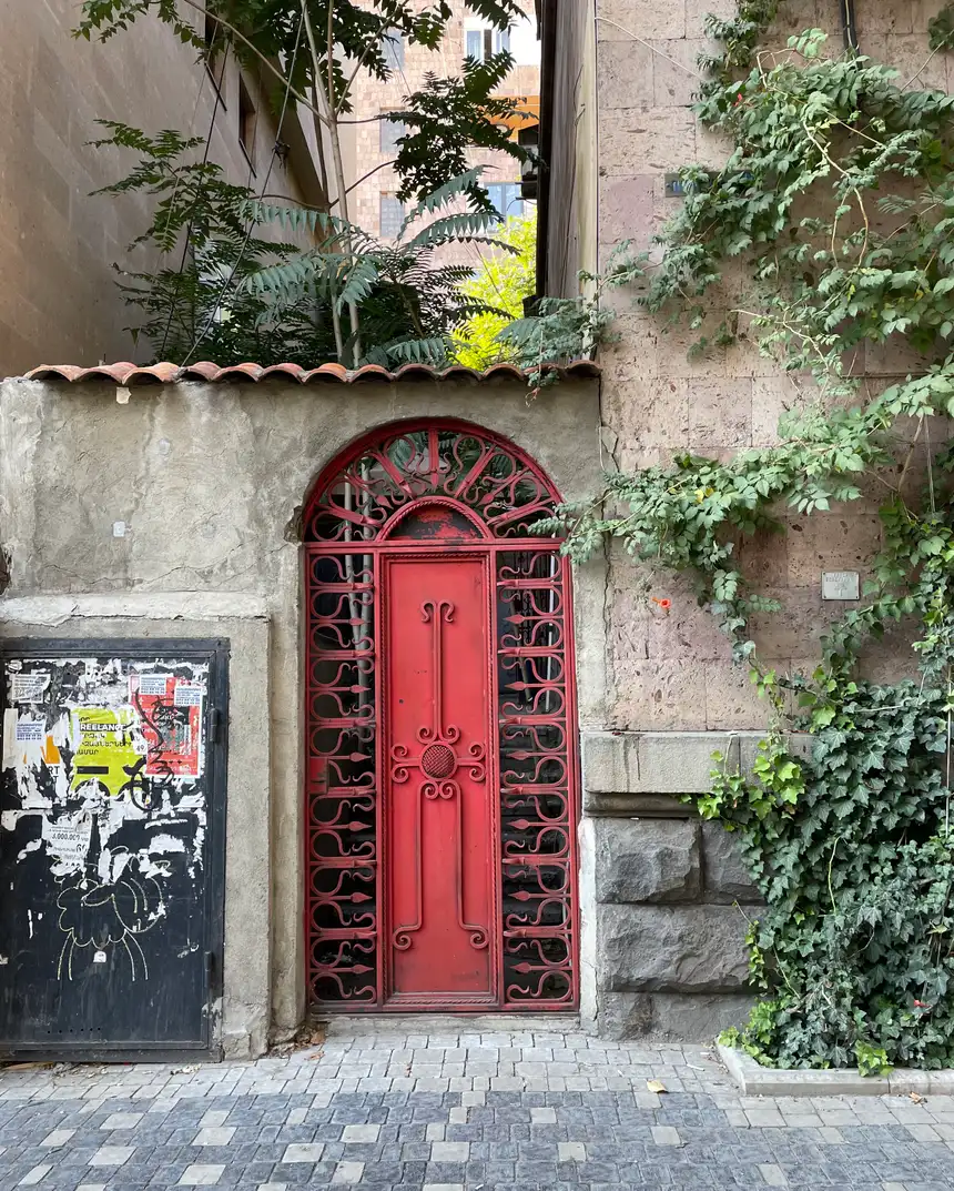 A leafy corner of Saryan Street in Yerevan, the citys cafe and wine-bar strip popular with remote workers
