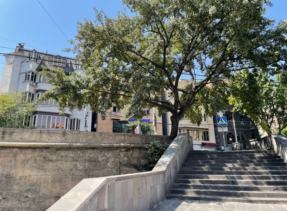 Steps and street life on the Amiryan-Saryan corner in central Yerevan