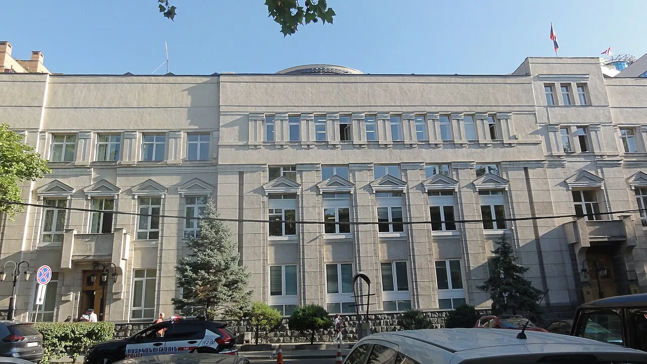 The Central Bank of Armenia building on Vazgen Sargsyan Street in central Yerevan
