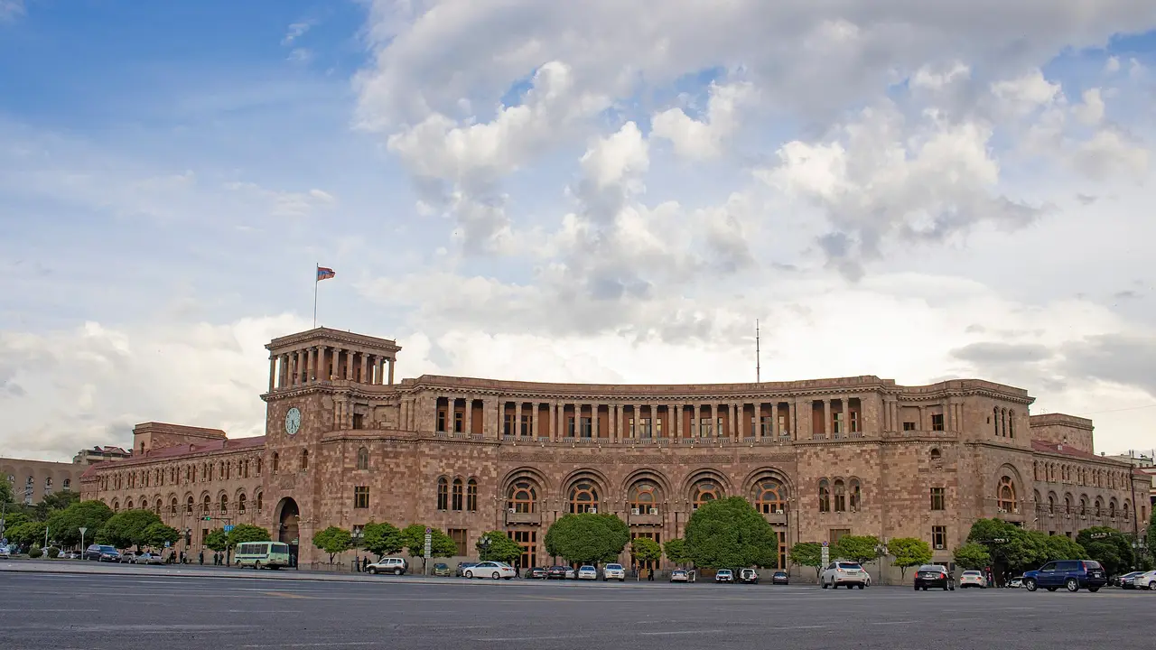 Government House on Republic Square in Yerevan under a clear sky