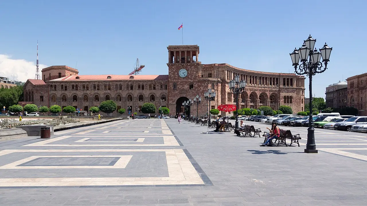 Facade of the Government House on Republic Square in Yerevan