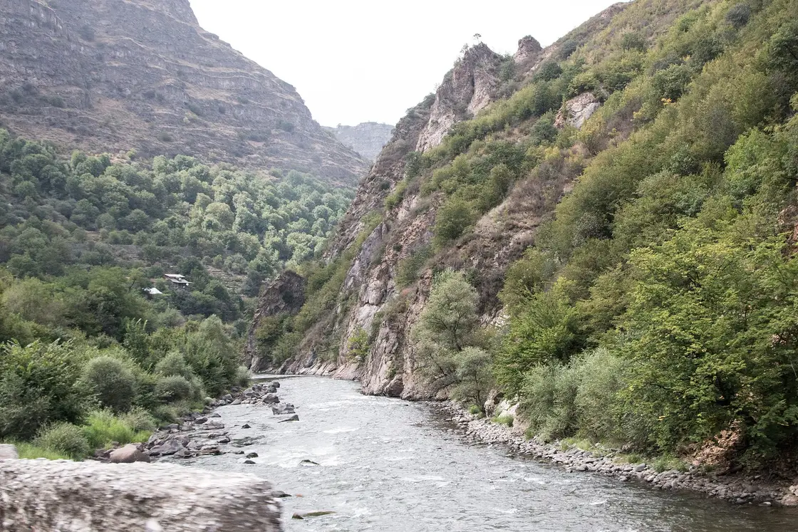 The Debed river winding through a steep green canyon in northern Armenia
