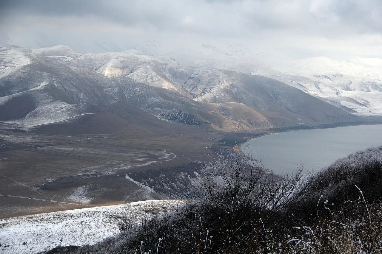 The quieter eastern shore of Lake Sevan below the Artanish mountains