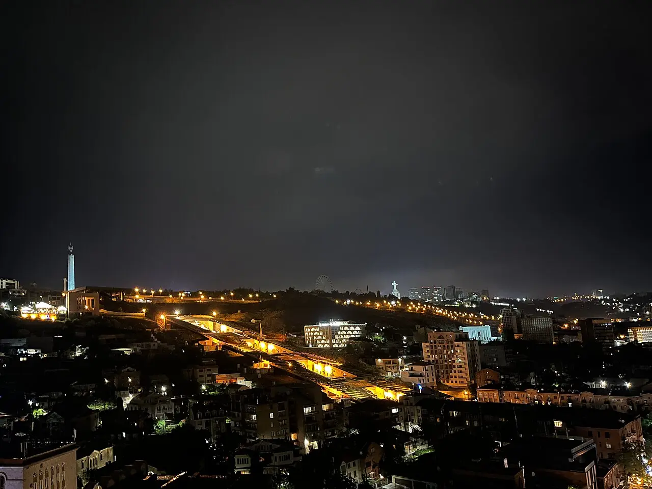 The Cascade stairway in Yerevan illuminated after dark