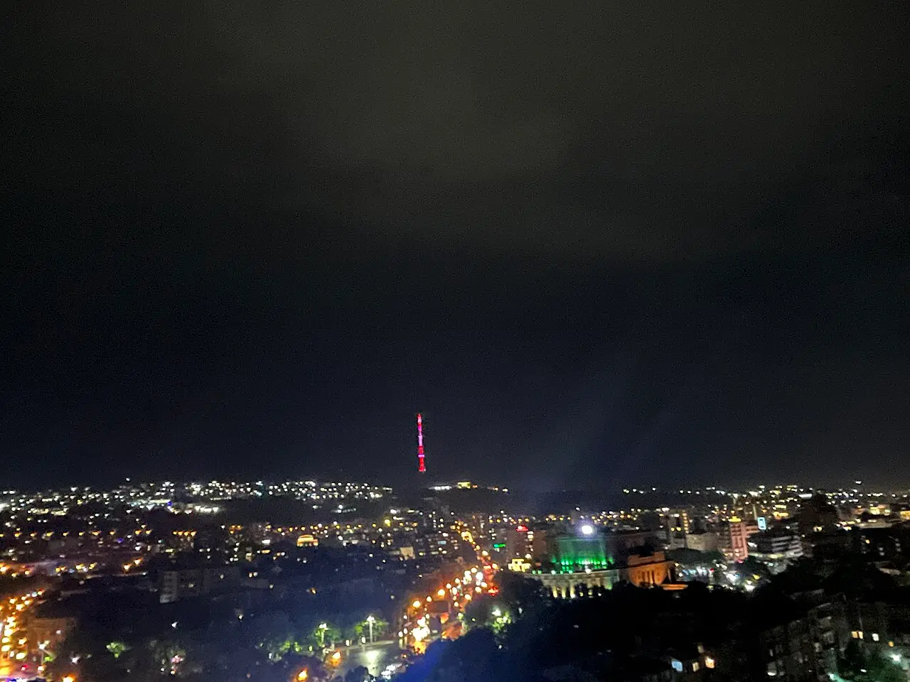 Panorama of central Yerevan lights seen from the Cascade at night