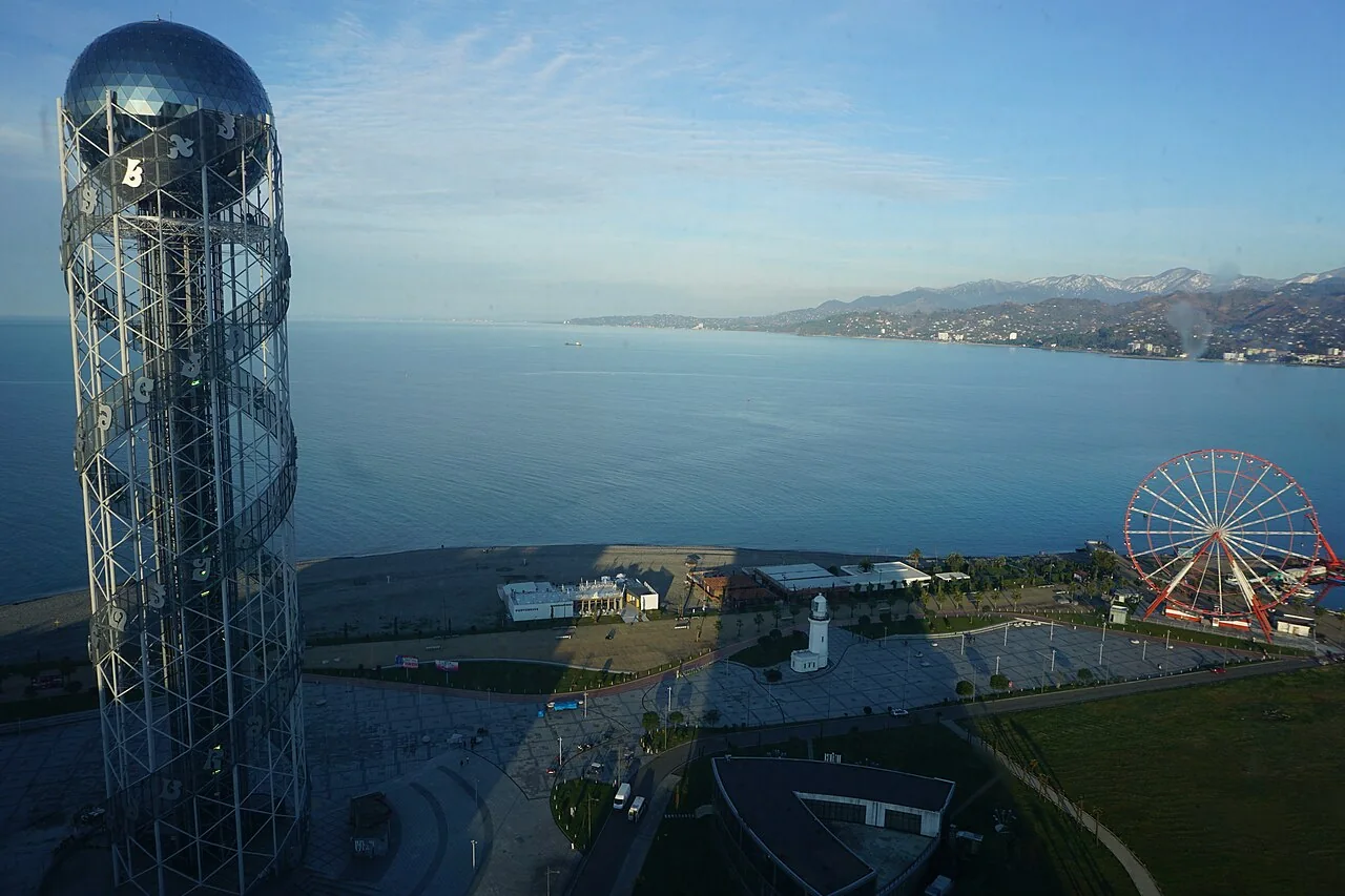 The Alphabet Tower on the Batumi seafront, a landmark of the Georgian resort city