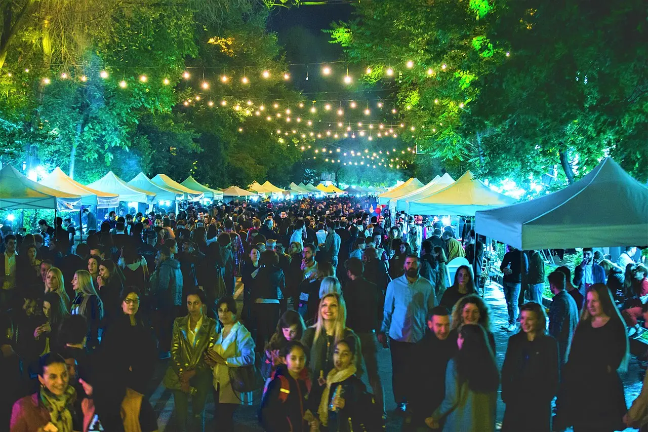 Official Yerevan Wine Days branding displayed at the street festival